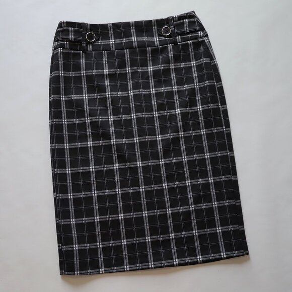 BANANA REPUBLIC Size 0 XS Black Yellow Skirt Blouse Set Career Pencil Office - Picture 3 of 11